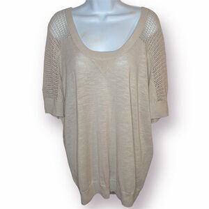 Club Monaco Beige See Through Open Knit Short Sleeve Sweater Linen Blend M